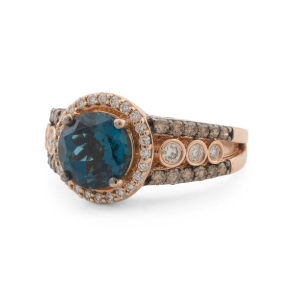 LE VIAN Rose Gold/Blue Topaz 14kt Rose Gold Deep Sea Blue Topaz Ring - Picture 1 of 2